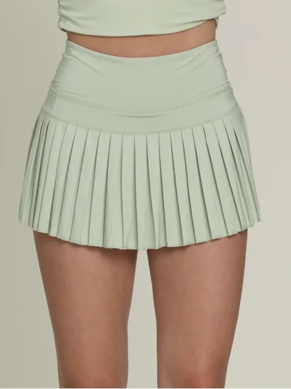 Goldsign Pleated High-Waist Mini Skort in Mint‎
